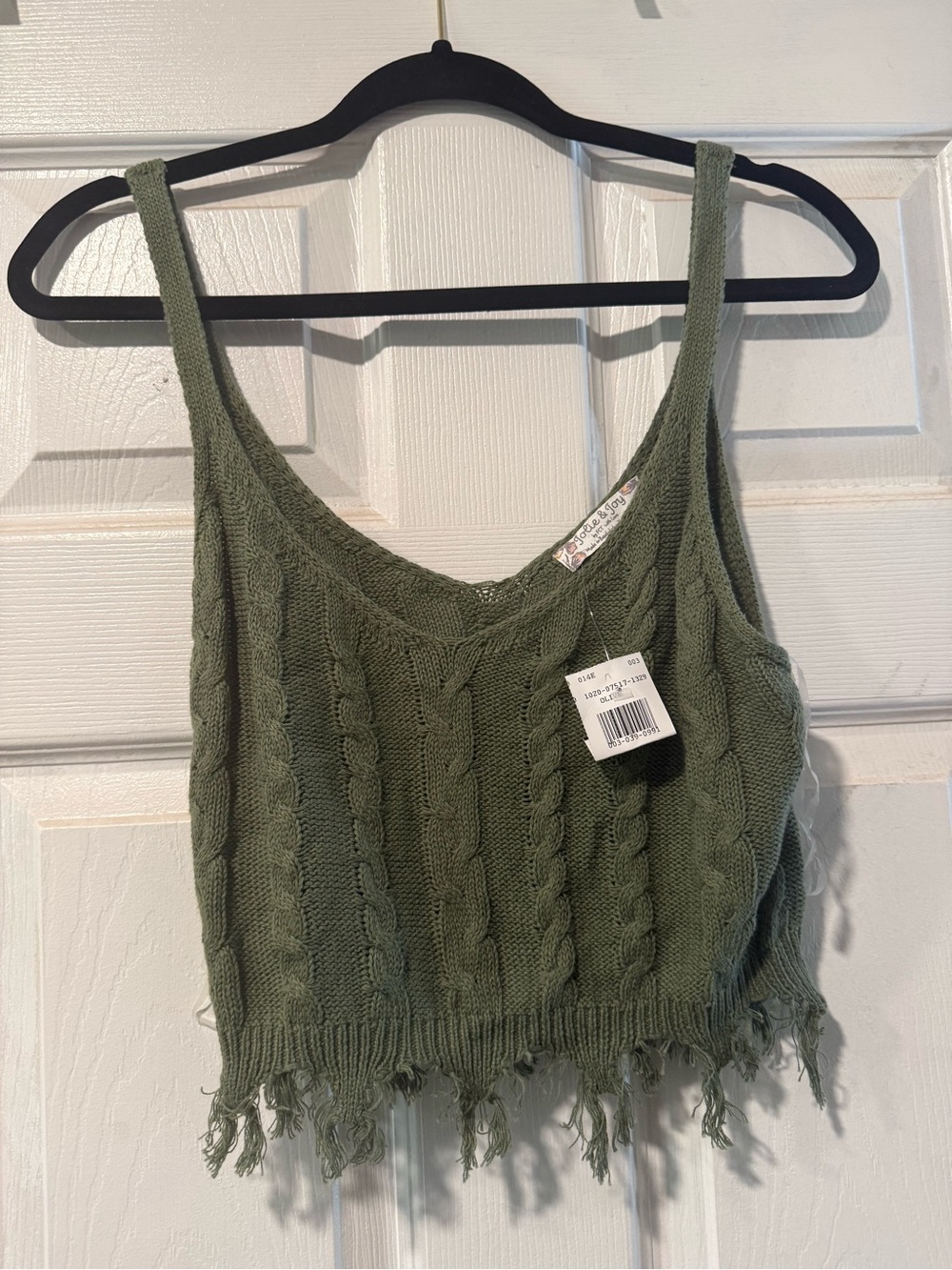 Green Cable Knit Cropped Fringe Tank Top